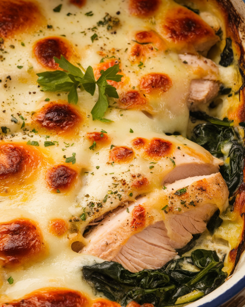 Cheesy Chicken Spinach Bake