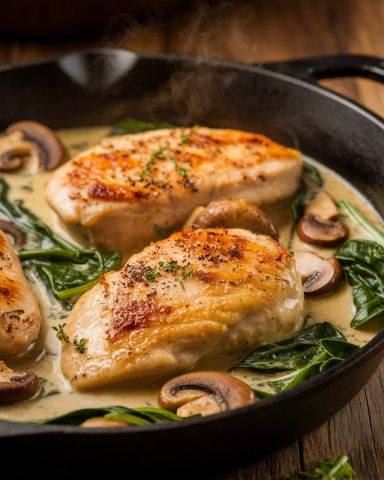 Creamy Chicken Mushroom Spinach Skillet Recipe 1 1 11