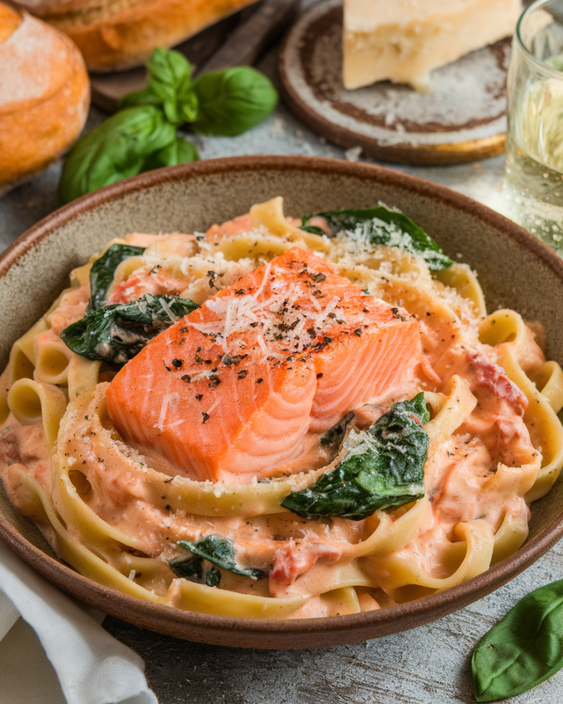 Tuscan Salmon Fettuccine Alfredo